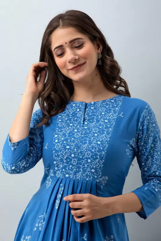 Women Blue Pure Cotton Kurta Pant Set