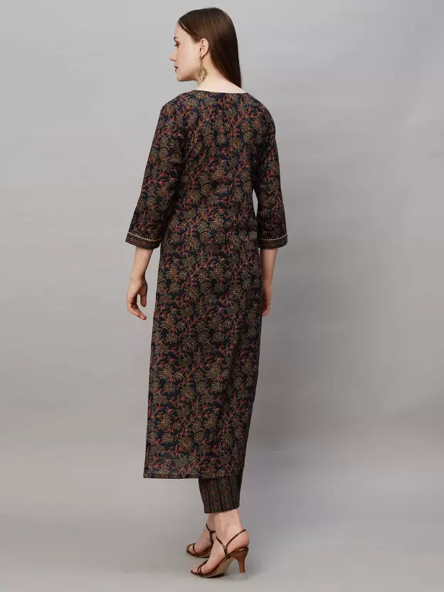 Women Black Rayon Kurta Pant Set