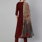 Women Maroon Silk Blend Kurta Pant Dupatta Set