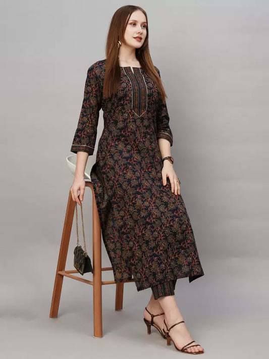 Women Black Rayon Kurta Pant Set