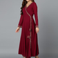 Maroon Floral Yoke Design Thread Work Angrakha Anarkali Kurta & Trouser With Dupatta