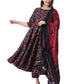 Women's Rayon Printed Black Anarkali Kurta with Palazzos Pants and Dupatta Set