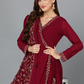 Maroon Floral Yoke Design Thread Work Angrakha Anarkali Kurta & Trouser With Dupatta