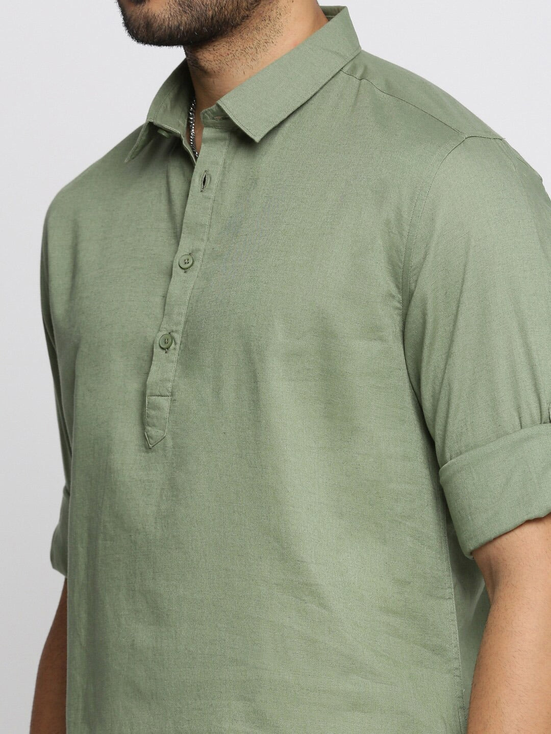 Shirt Collar Linen Short Kurta