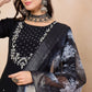 Black Ethnic Motifs Embroidered Chanderi Silk Straight Kurta & Trouser With Dupatta