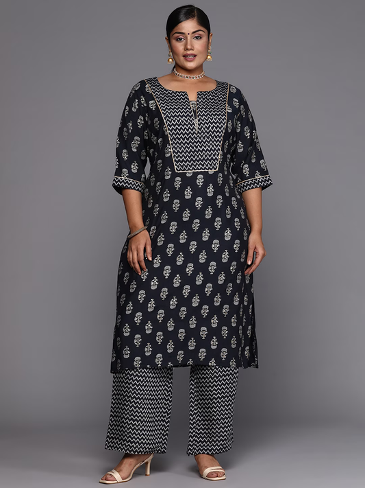 Plus Size Floral Printed Regular Kurta with Palazzos