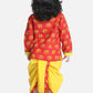 Boys Red & Yellow Ethnic Motifs Printed Pure Cotton Kurta With Dhoti Pants