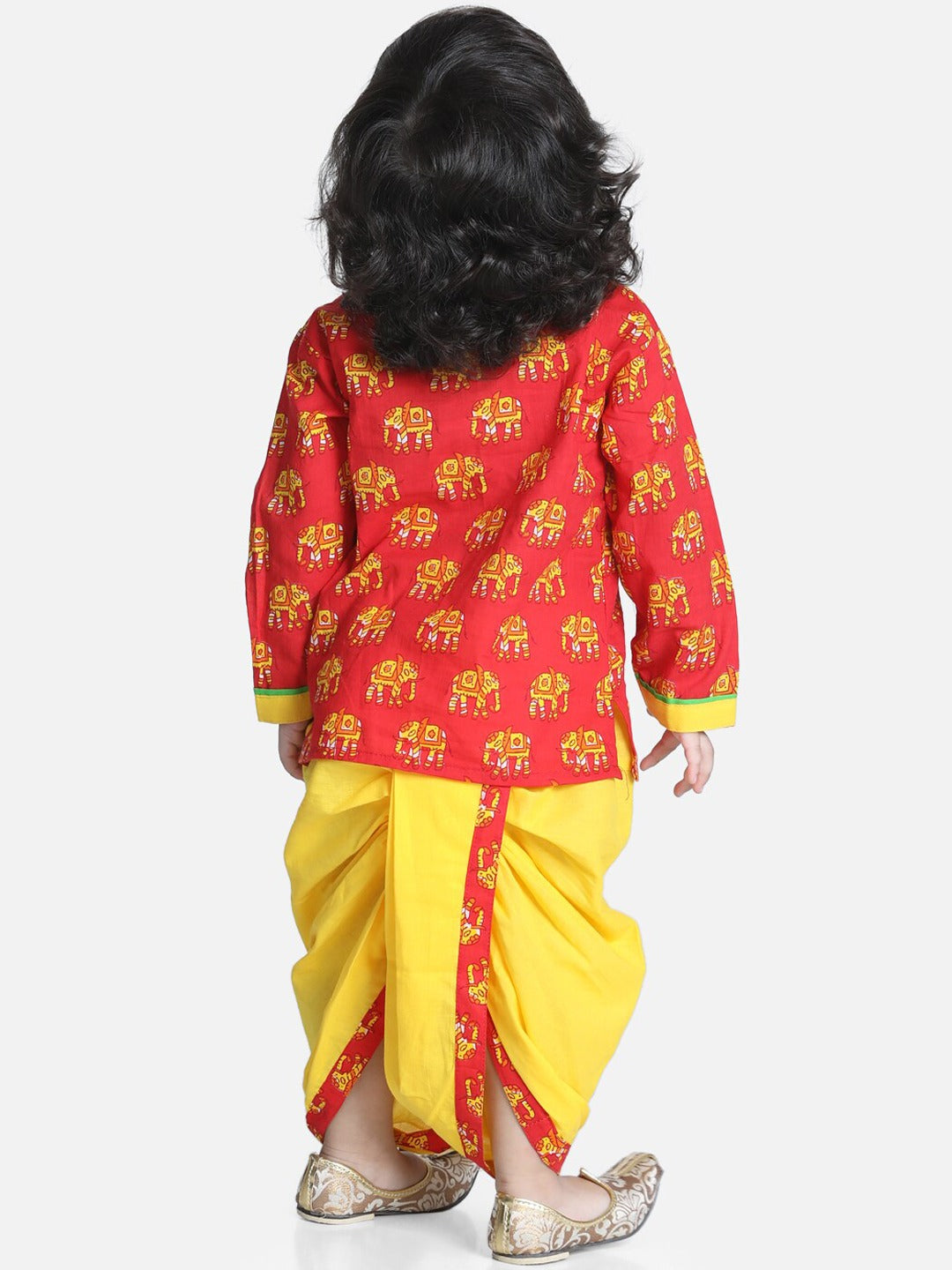 Boys Red & Yellow Ethnic Motifs Printed Pure Cotton Kurta With Dhoti Pants