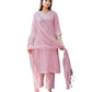 Women's Cotton Blend Embroidery Straight Kurta with Pant and Self Woven Dupatta