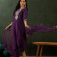 Magenta Floral Embroidered Notch Neck Straight Kurta With Trouser & Dupatta