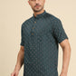 Men Geometric Woven Design Pastels Cotton Kurta