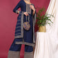 Blue Ethnic Motifs Embroidered Regular Gotta Patti Kurta With Palazzos & Dupatta