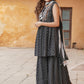 Ethnic Motifs Printed Thread Work Kurta with Sharara & Dupatta