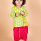 Boys Fluorescent Green Animal Printed Angrakha Pure Cotton Kurta with Dhoti Pants