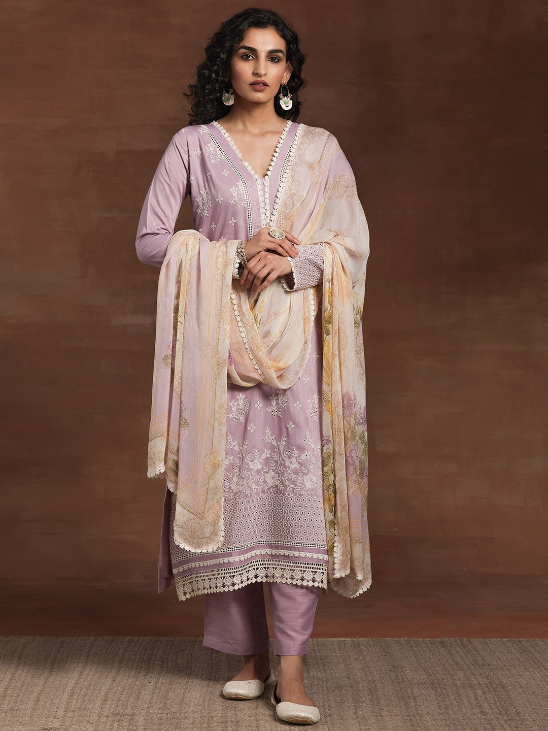 Floral Embroidered Gotta Patti Kurta With Trouser & Dupatta