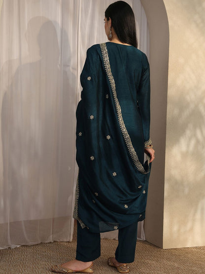 Women Ethnic Motifs Embroidered Regular Thread Work Kurta with Trousers & With Dupatta