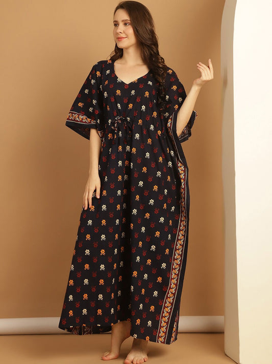 Plus Size Printed Pure Cotton Kaftan Nightdress