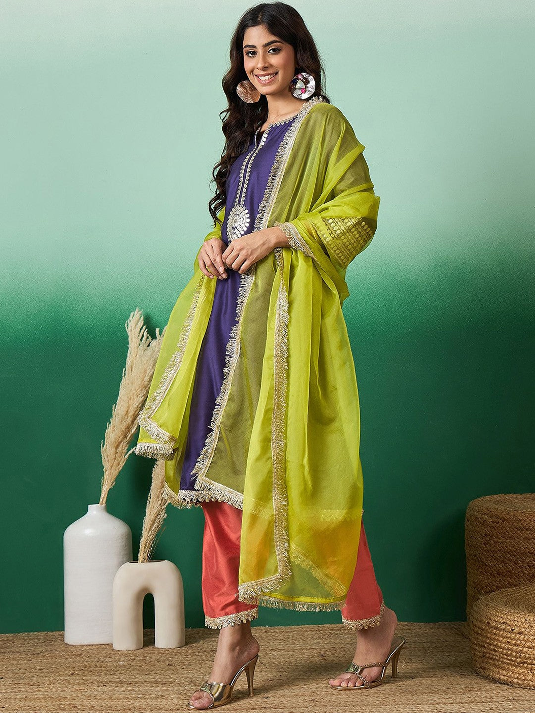 Gotta Patti Anarkali Kurta & Trouser With Dupatta