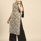 Women Brown And White Printed Keyhole-Neckline Pure Cotton Kurta with Palazzo