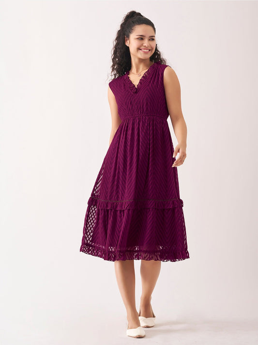 Self Design Sleeveless A-Line Midi Dress