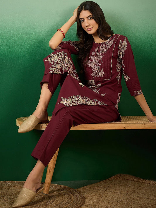 Ethnic Motifs Printed Pure Cotton Kurta with Trousers & Dupatta