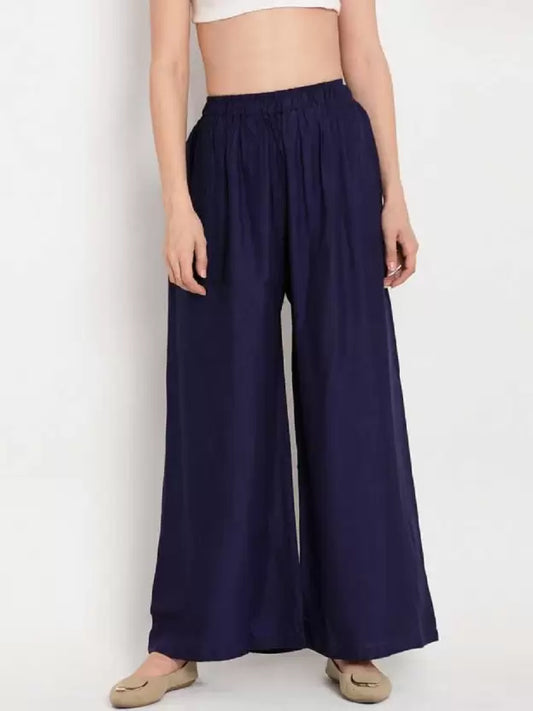 Women Relaxed Blue Viscose Rayon Trousers