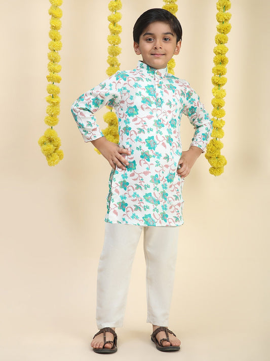 Boys Floral Printed Regular Kurta with Pyjamas