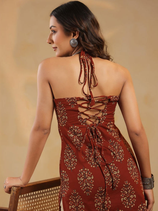 Ethnic Motifs Printed Halter Neck Pure Cotton Kurti