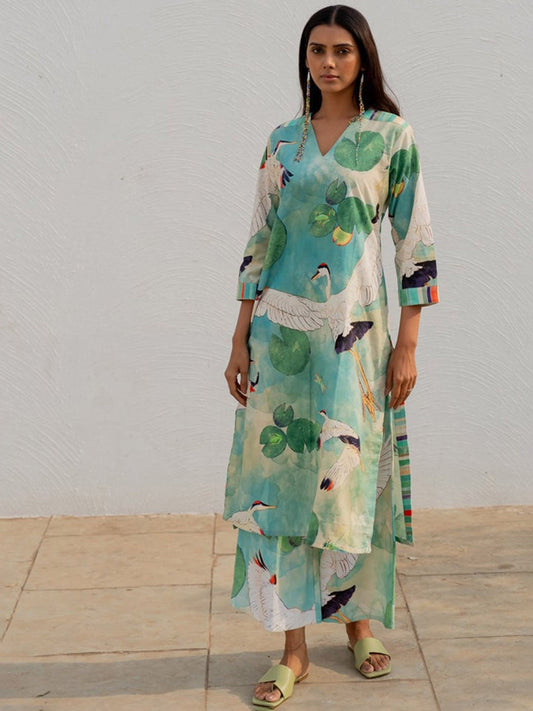 Floral Printed Regular Straight Kurta With Palazzos