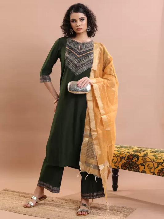 Women Cotton Blend Kurta Palazzo Dupatta Set Special price