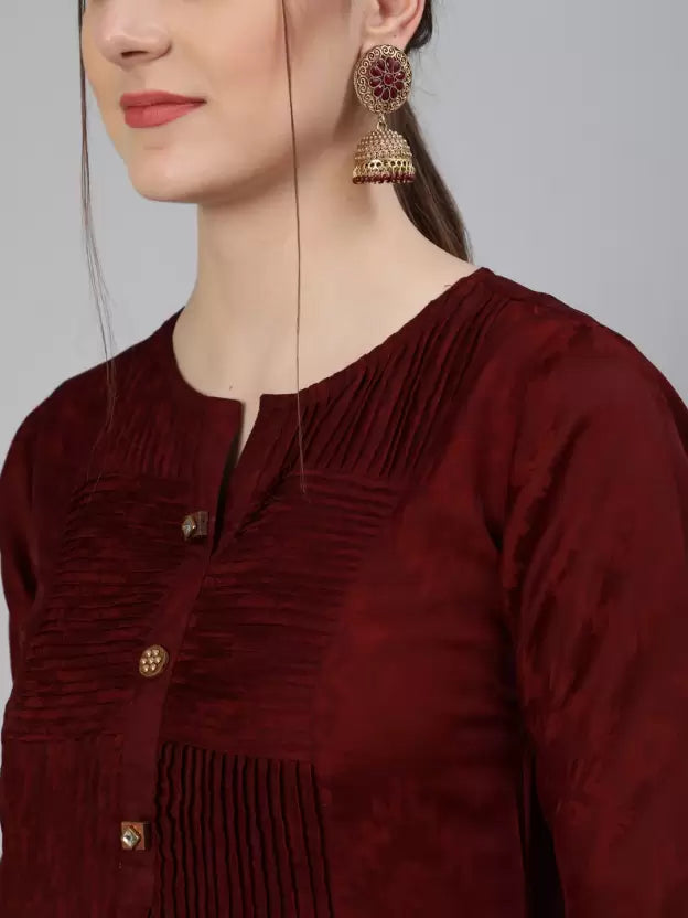 Women Maroon Silk Blend Kurta Pant Dupatta Set