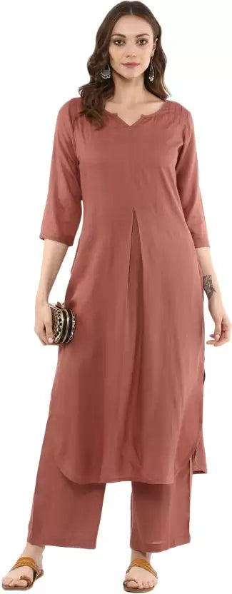 Women Rust Solid Kurta with Palazzos