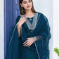 Women Blue Silk Blend Kurta Pant Dupatta Set