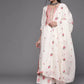 Women Off White & Pink Cotton Floral Thread Work Kurta with Palazzos & Dupatta