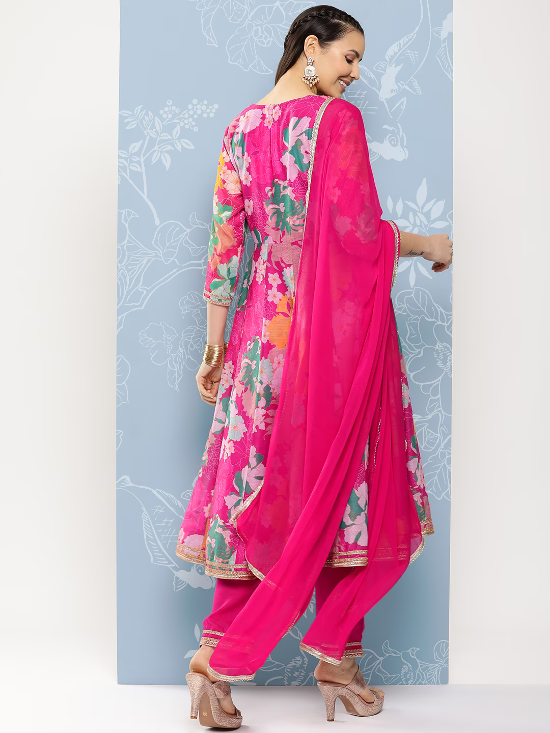 Floral Printed Regular Zardozi Kurta with Palazzos & With Dupatta