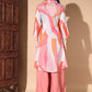 Pink & White Printed Shirt Collar A-Line Kurta With Salwar