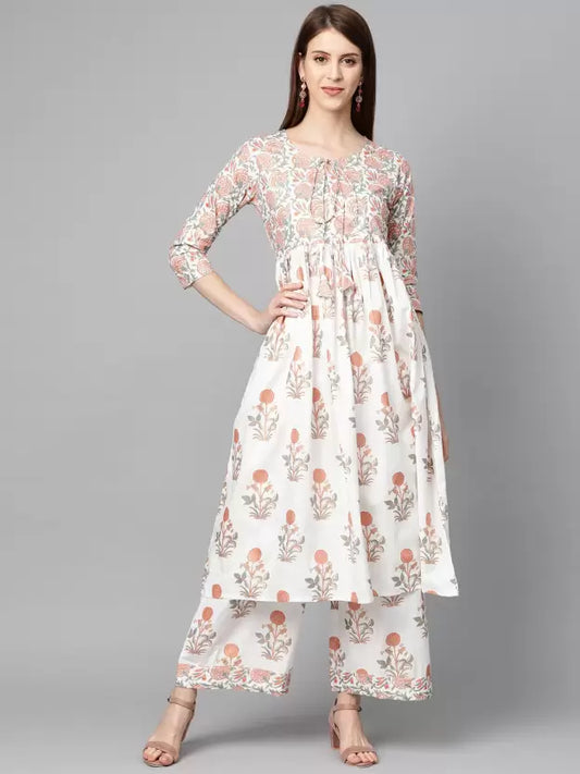 Women Floral Pure Cotton Kurta Palazzo Set