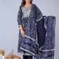 Embroidered Blue Kurta, Bottom & Dupatta Set