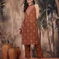 Floral Printed Regular Thread Work Pure Cotton Kurta with Trousers