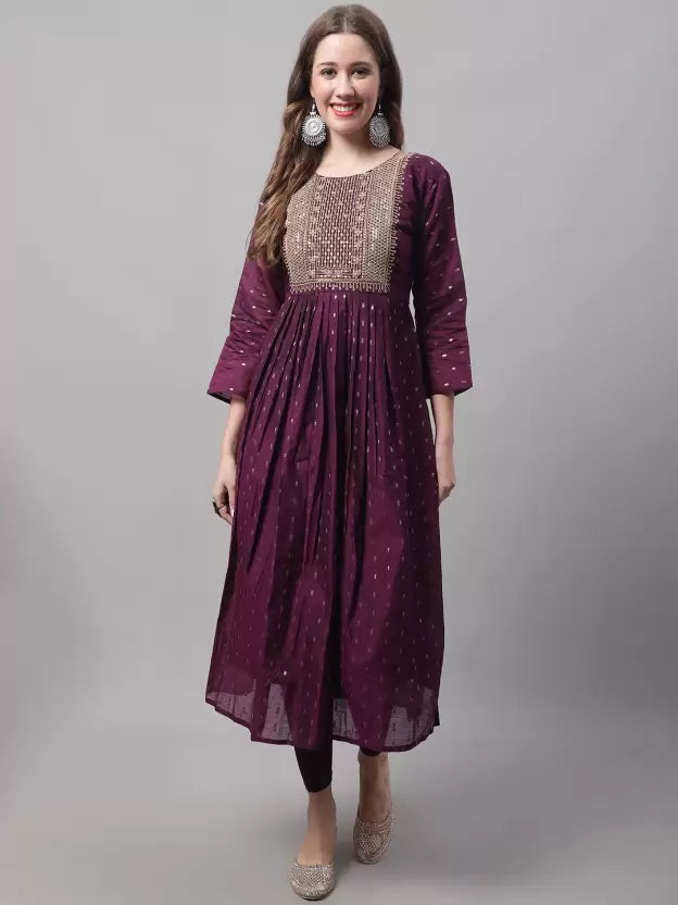 Women Purple Silk Blend Kurti Pant Set