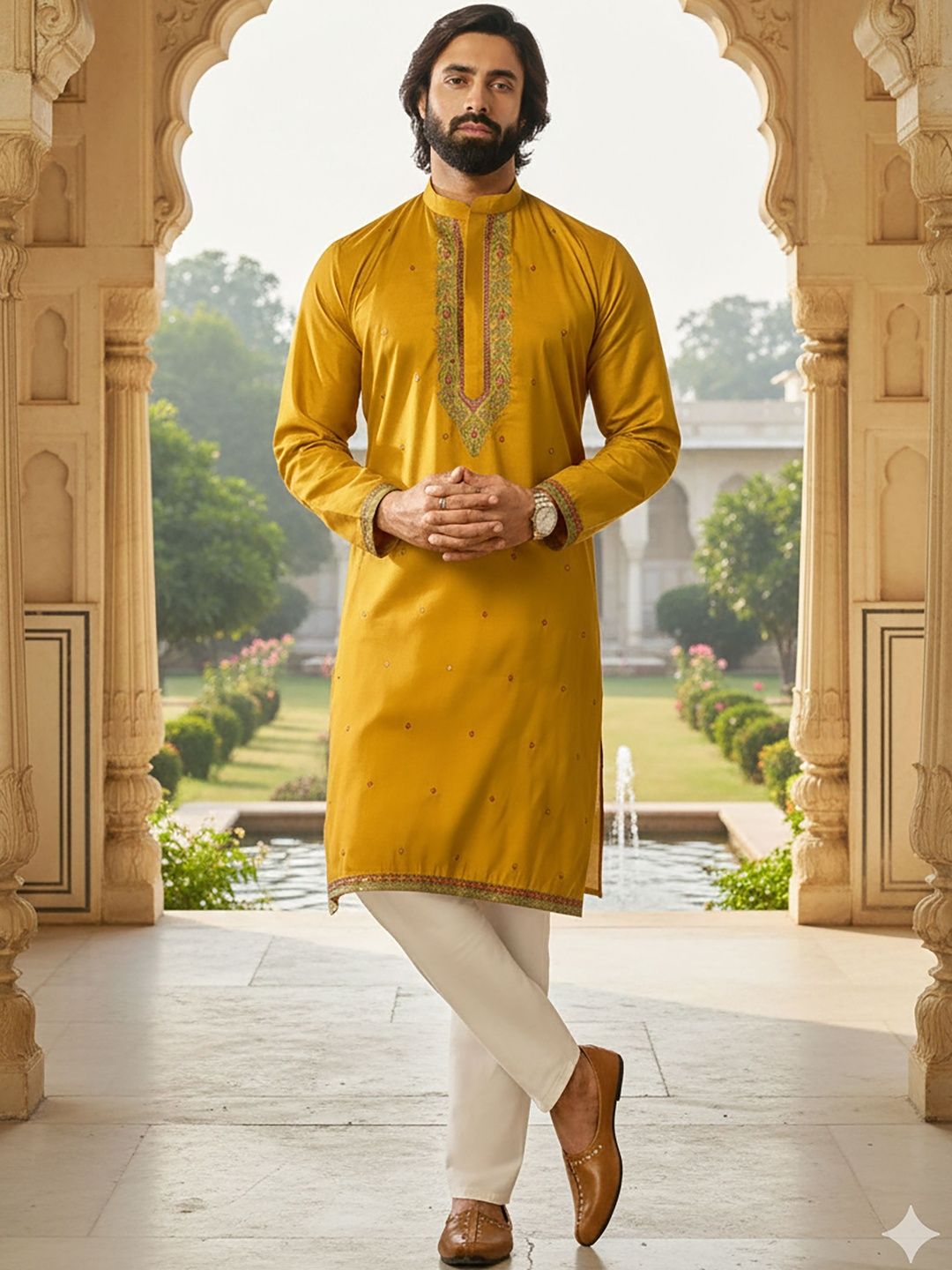 Men Ethnic Motifs Embroidered Regular Thread Work Kurta with Trousers