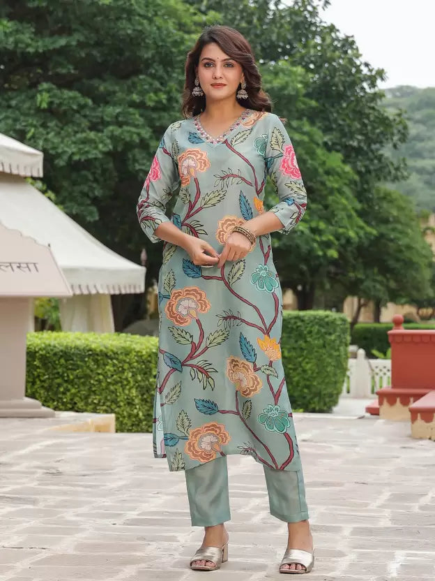 Women Floral Cotton Blend Kurta Pant Dupatta Set