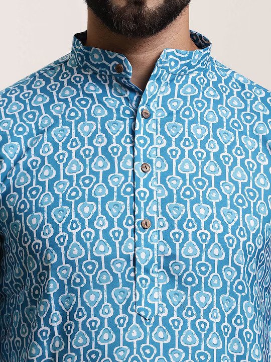 Men Floral Printed Regular Pure Cotton Kurta With Churidar