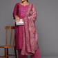 Women Plus Size Embroidered Kurta with Palazzos & With Dupatta