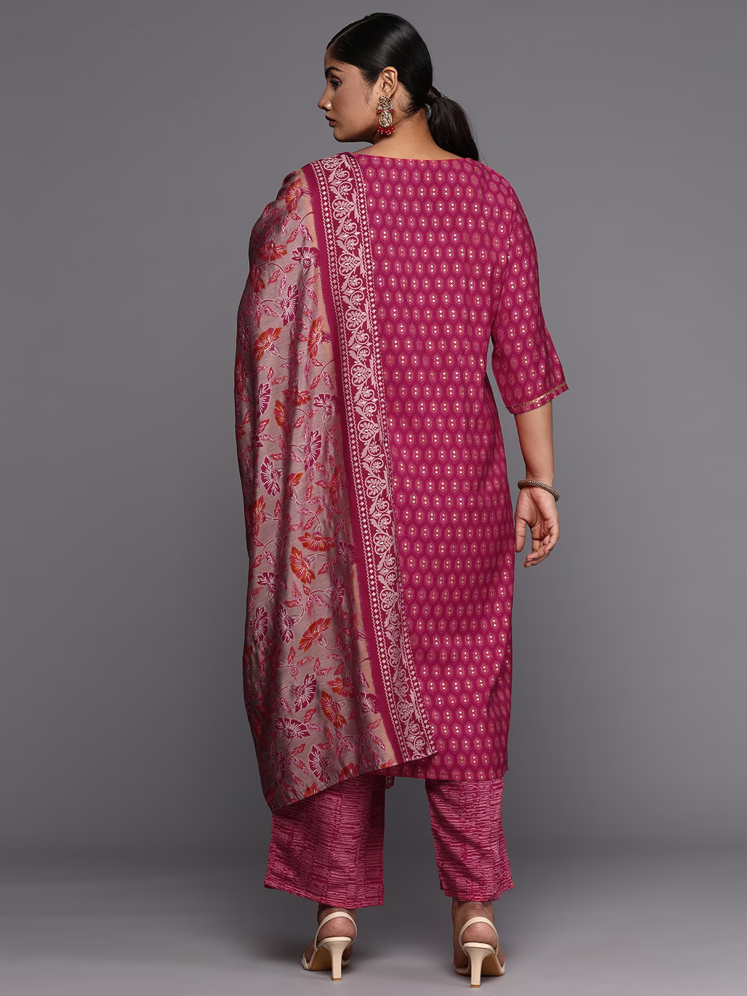 Women Plus Size Embroidered Kurta with Palazzos & With Dupatta