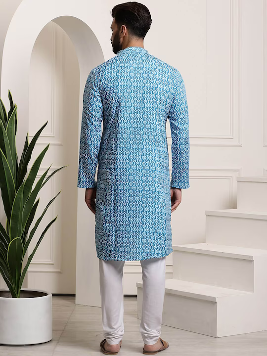 Men Floral Printed Regular Pure Cotton Kurta With Churidar