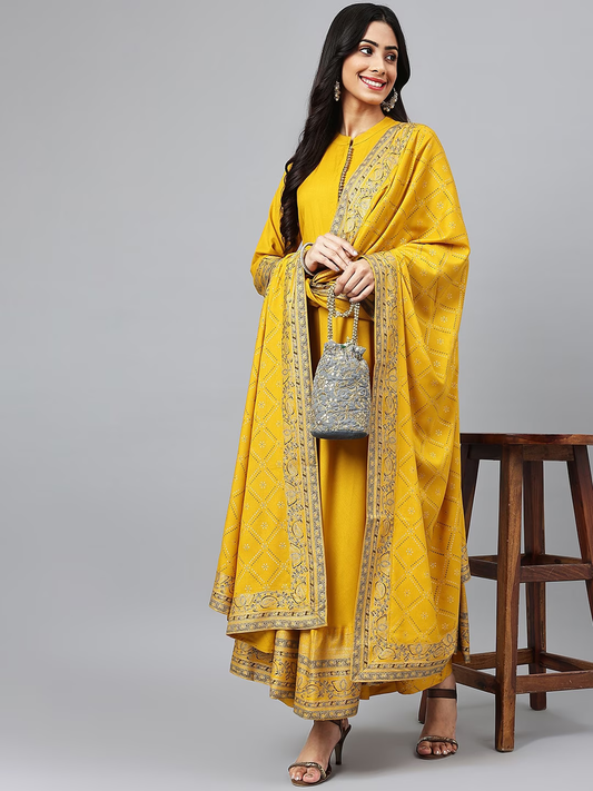 Ethnic Motifs Printed Regular Kurta with Palazzos & With Dupatta