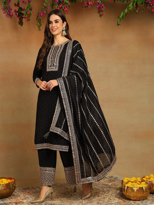 Embroidered Regular Kurta With Palazzos & With Dupatta