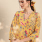 Women Mustard Yellow Floral Printed A- Line Kurta with Trousers