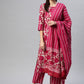 Women Magenta Printed Pure Cotton Kurta with Trousers & With Dupatta